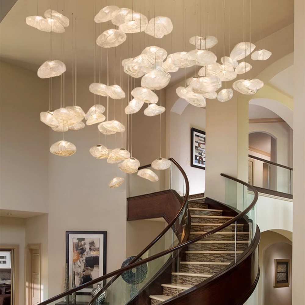 Duplex Staircase Living Room Hotel Glass Cloud Shape Pendant Light