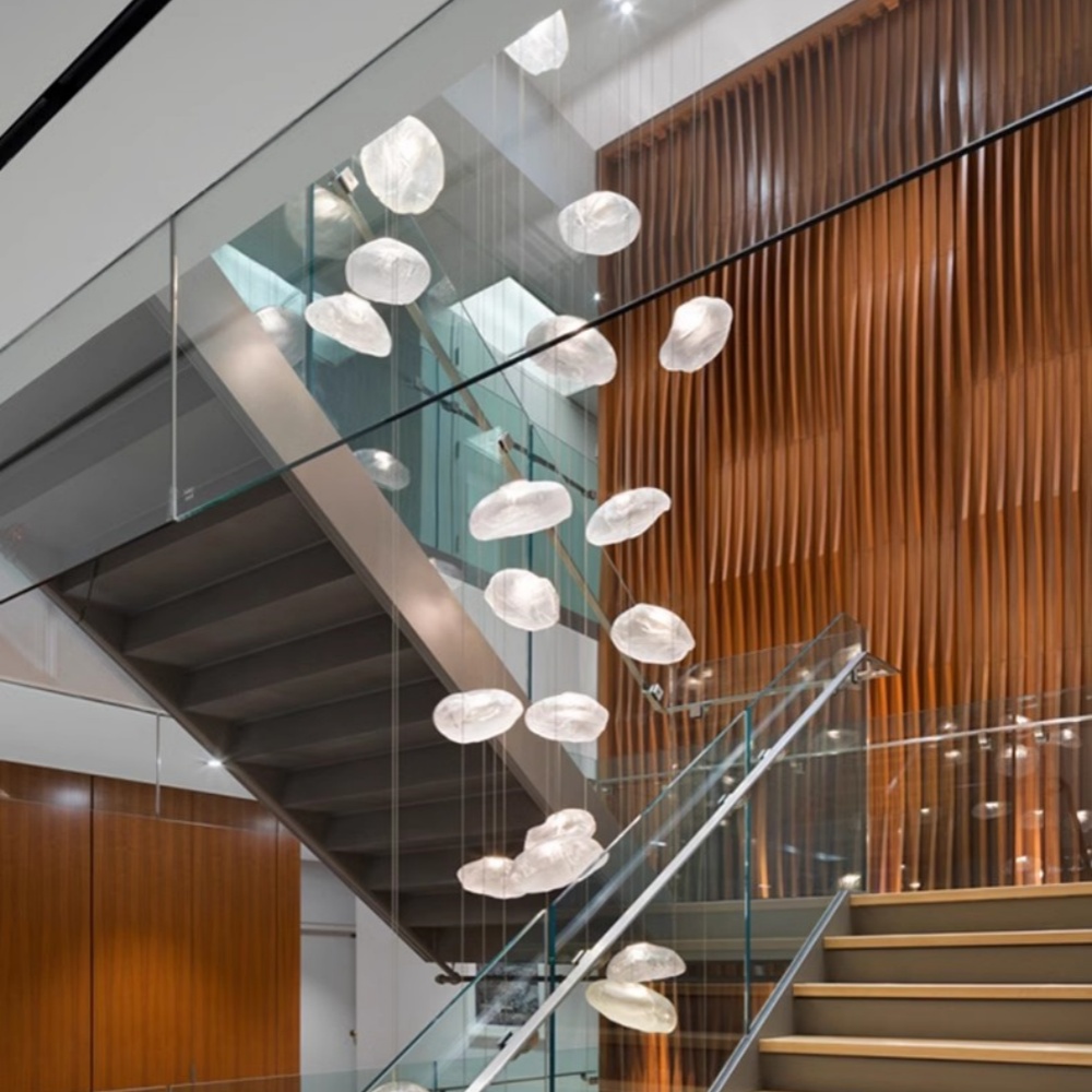 Duplex Staircase Living Room Hotel Glass Cloud Shape Pendant Light