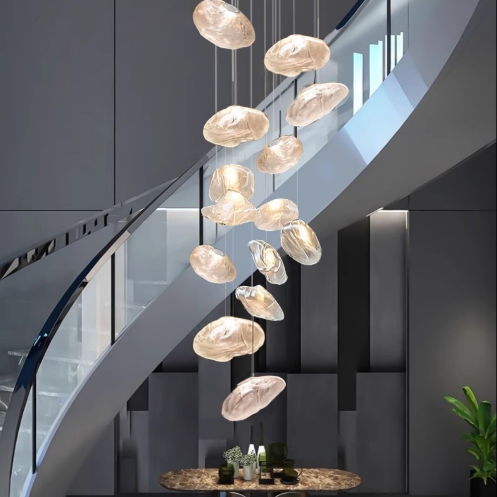 Duplex Staircase Living Room Hotel Glass Cloud Shape Pendant Light