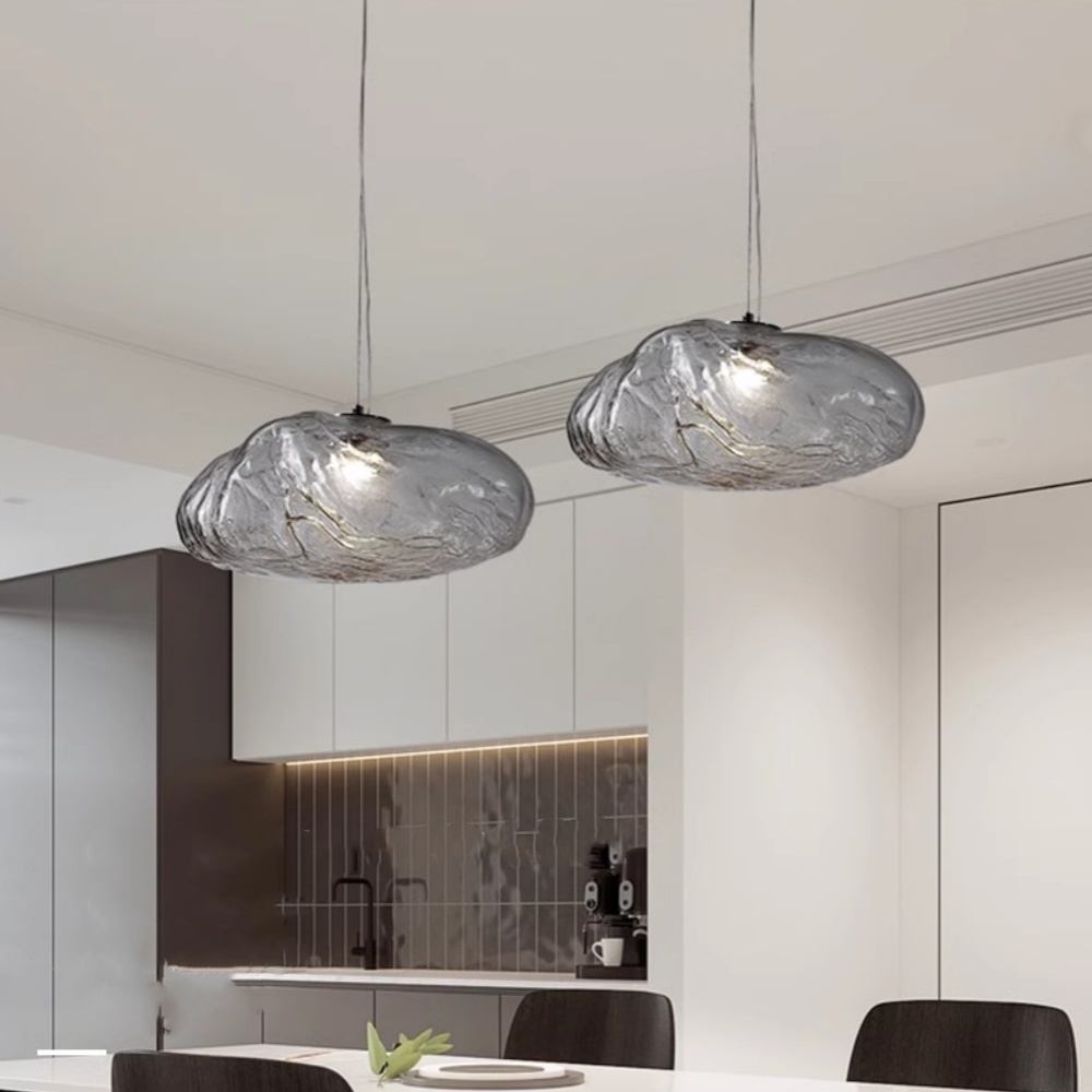 Duplex Staircase Living Room Hotel Glass Cloud Shape Pendant Light