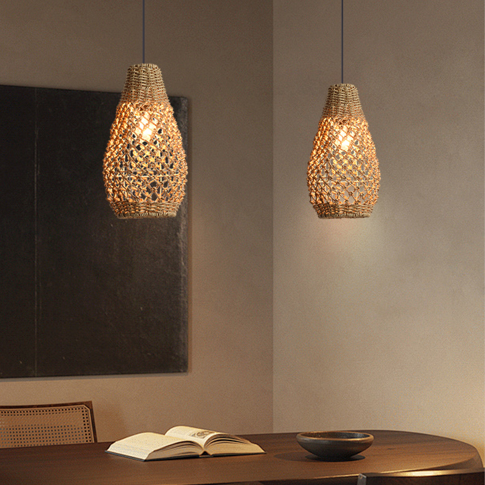 Wabi-sabi Style Hand-woven Rattan Pendant Light Bedroom Restaurant Lampshade
