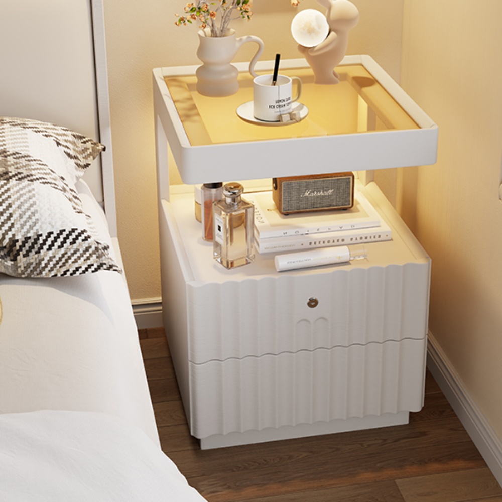 Bedroom Solid Wood Lockable Bedside Table Living Room With Lamp Side Table