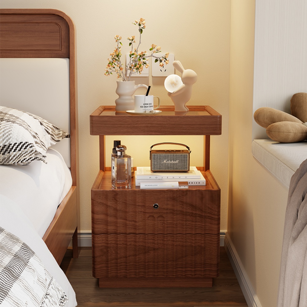 Bedroom Solid Wood Lockable Bedside Table Living Room With Lamp Side Table