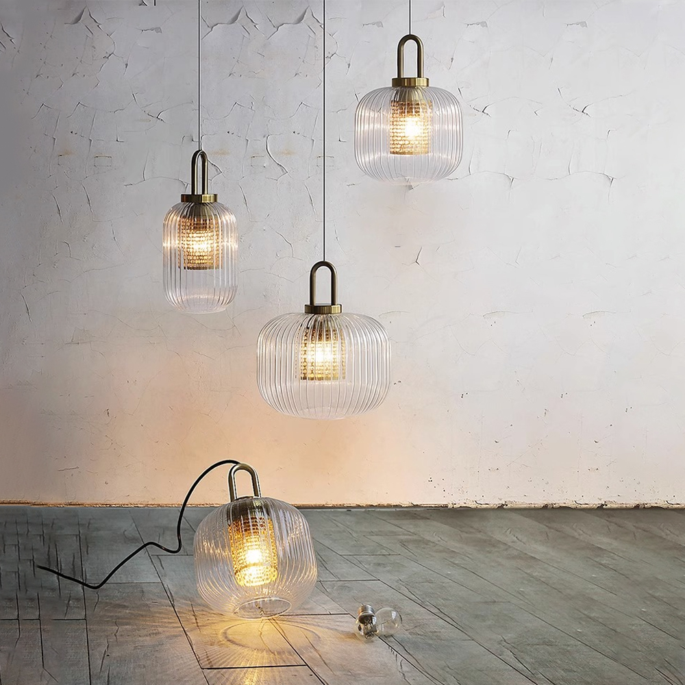 Clear Glass Pendant Light Shade With Brass Fitting
