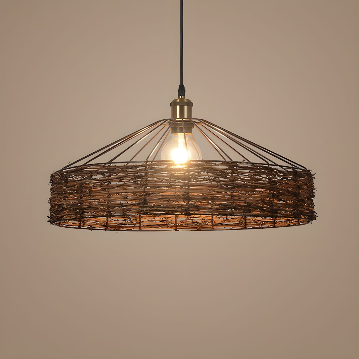 Natural Handwoven Rattan Pendant Lamp Industrial Farmhouse Ceiling Light for Coastal & Wabi-Sabi Decor
