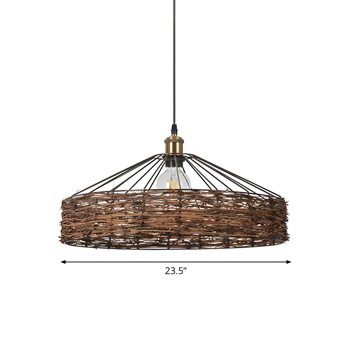 Natural Handwoven Rattan Pendant Lamp Industrial Farmhouse Ceiling Light for Coastal & Wabi-Sabi Decor