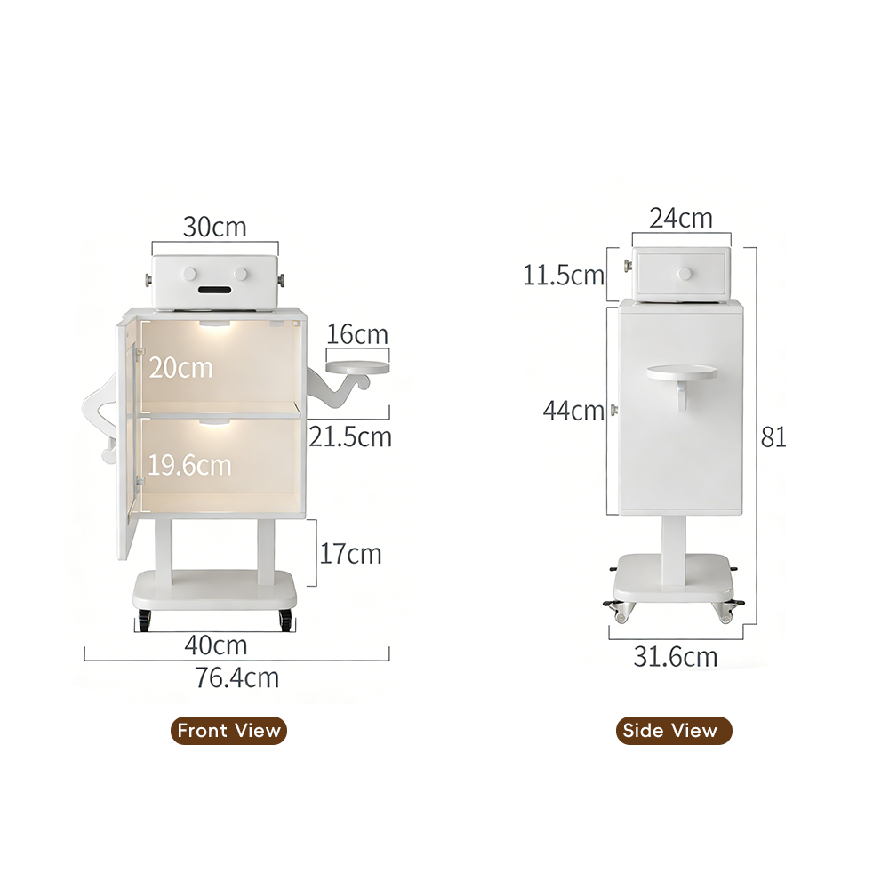 Mobile Robot Solid Wood Nightstand with Lamp Storage Cabinet Living Room Side Cabinet