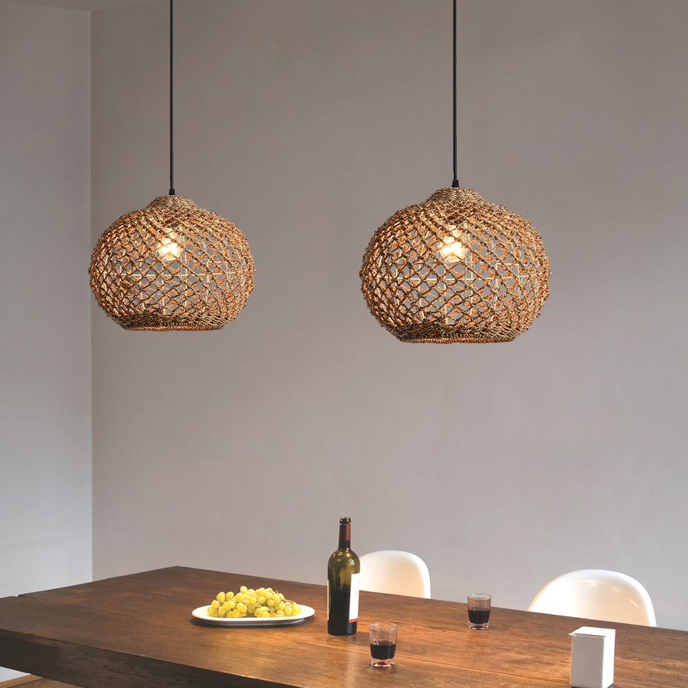 Wabi-sabi Style Hand-woven Rattan Pendant Light Bedroom Restaurant Lampshade