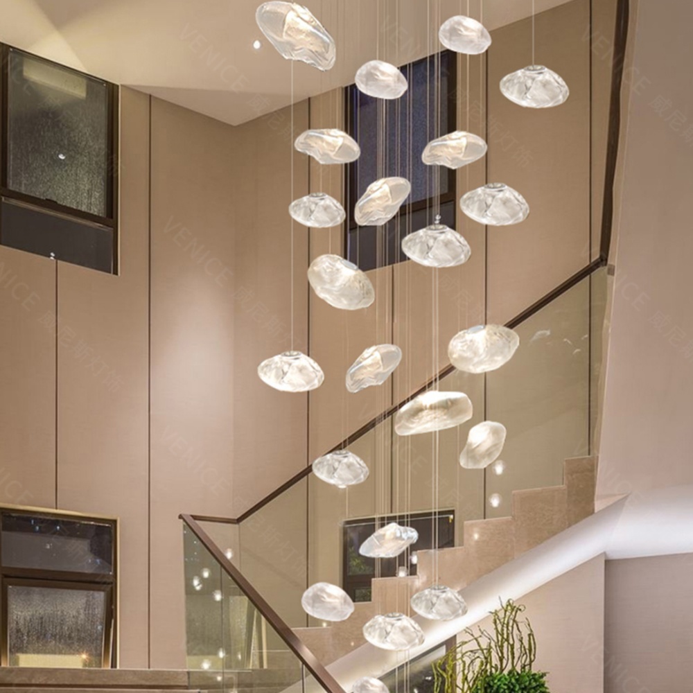 Duplex Staircase Living Room Hotel Glass Cloud Shape Pendant Light