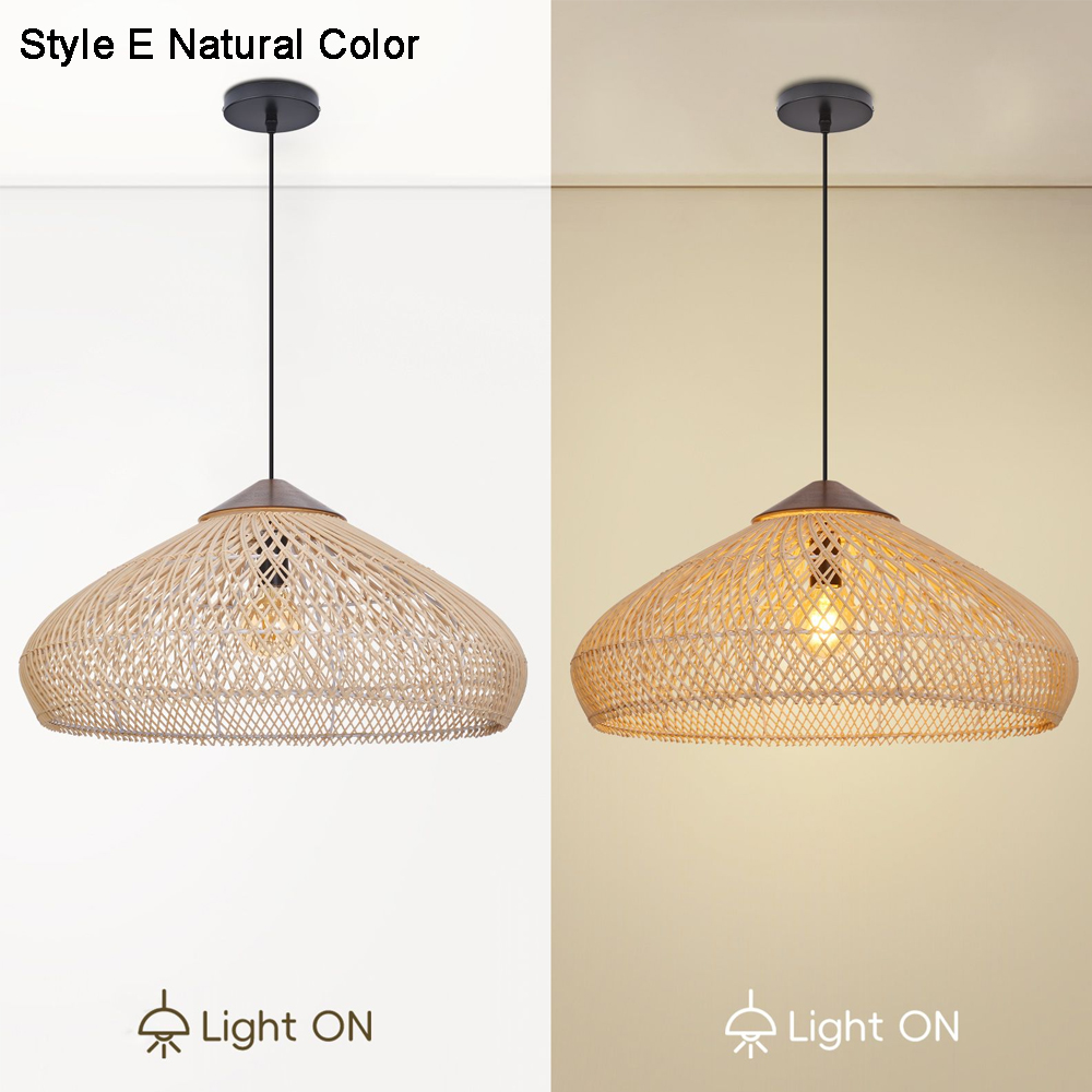 Farmhouse Wabi-sabi Kitchen Rattan Pendant Lights Set Restaurant Woven Wooden Lamp