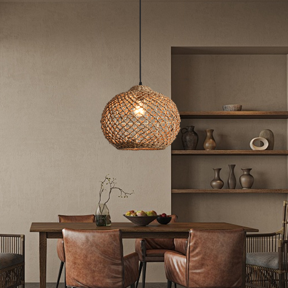 Wabi-sabi Style Hand-woven Rattan Pendant Light Bedroom Restaurant Lampshade