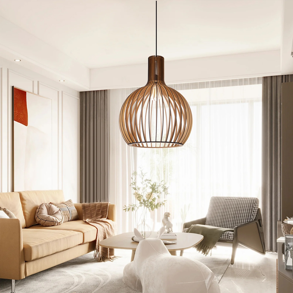 Unique Wooden Birdcage Pendant Light Chandelier Scandinavian Modern Lighting Fixture