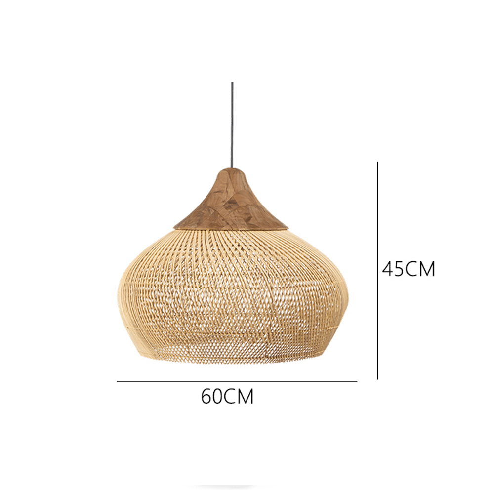 Farmhouse Wabi-sabi Kitchen Rattan Pendant Lights Set Restaurant Woven Wooden Lamp