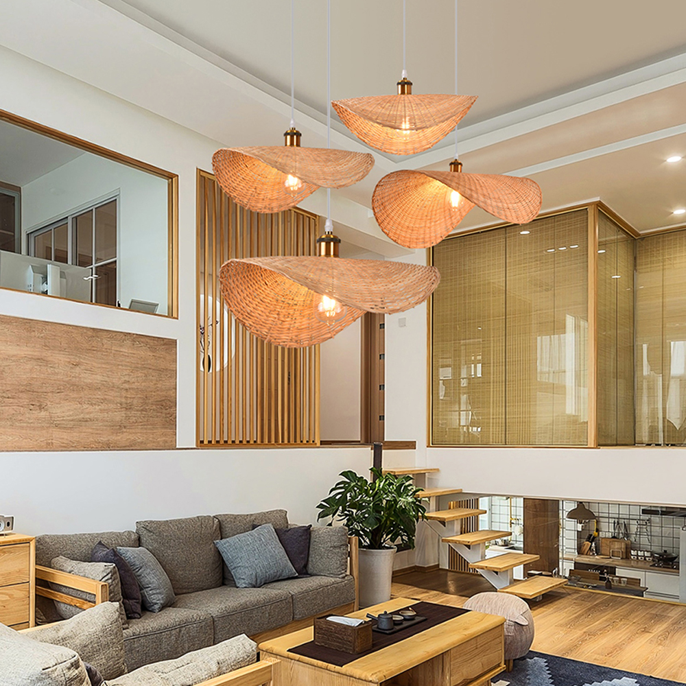 Handmade Bamboo Wicker Straw Hat Pendant Light Shade