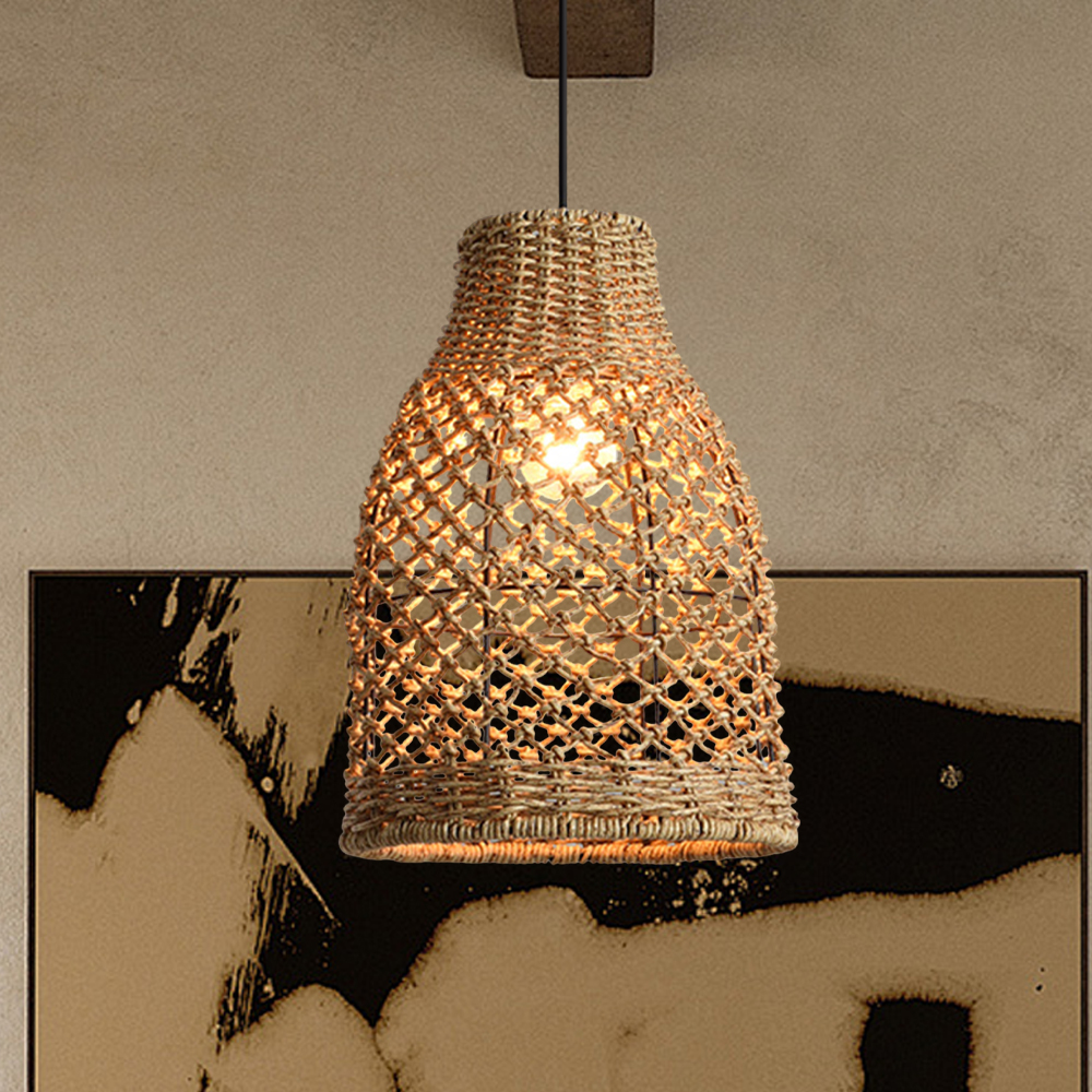 Wabi-sabi Style Hand-woven Rattan Pendant Light Bedroom Restaurant Lampshade
