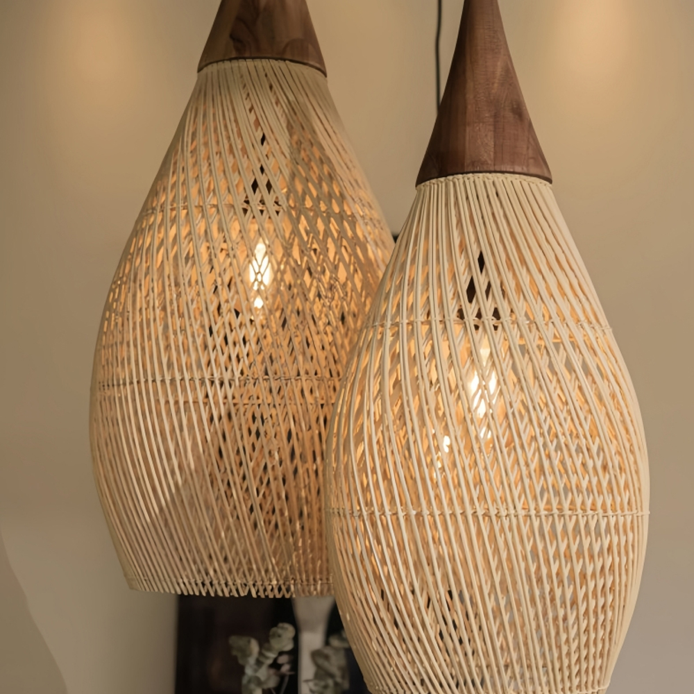 Wabi-sabi Retro Living Room Rattan Pendant Light Solid Wood Restaurant Lampshade