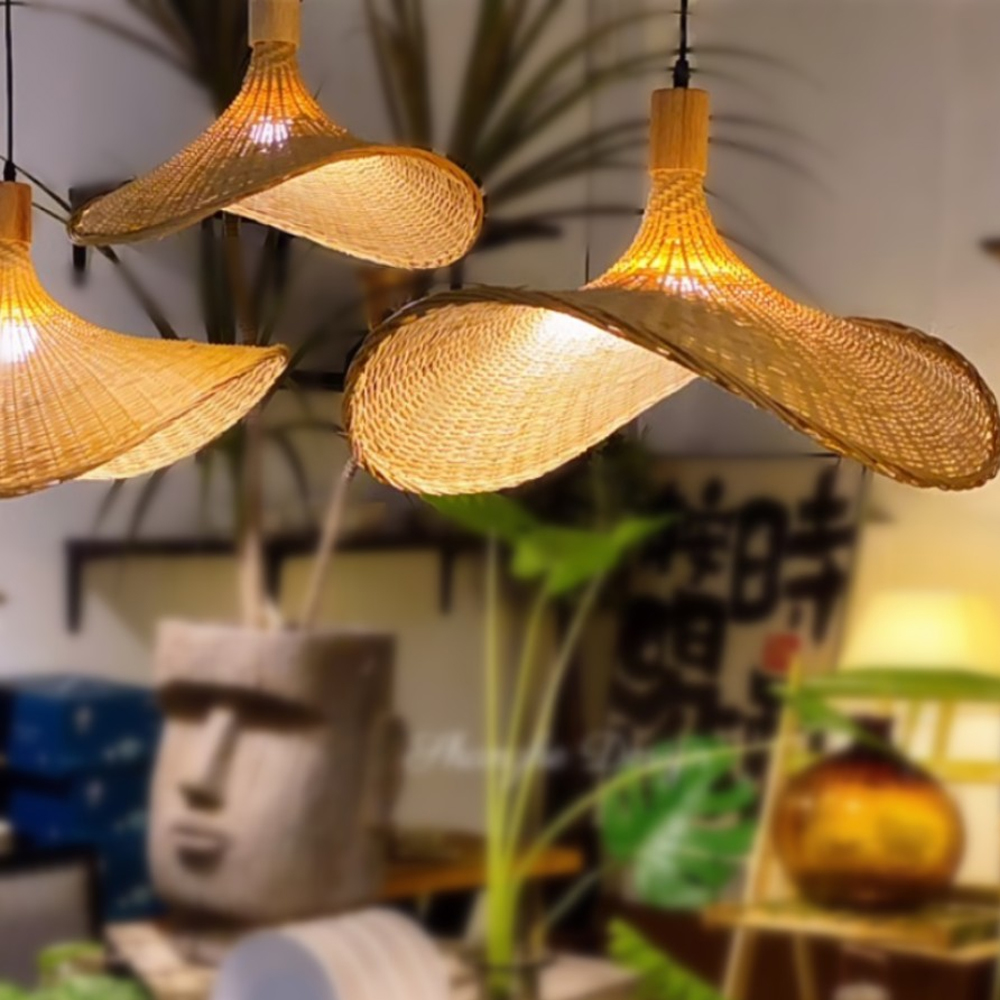 Handmade Bamboo Wicker Straw Hat Pendant Light Shade