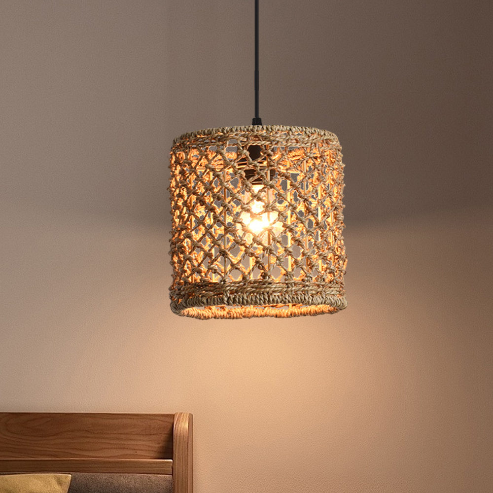Wabi-sabi Style Hand-woven Rattan Pendant Light Bedroom Restaurant Lampshade