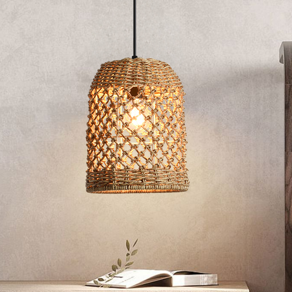 Wabi-sabi Style Hand-woven Rattan Pendant Light Bedroom Restaurant Lampshade