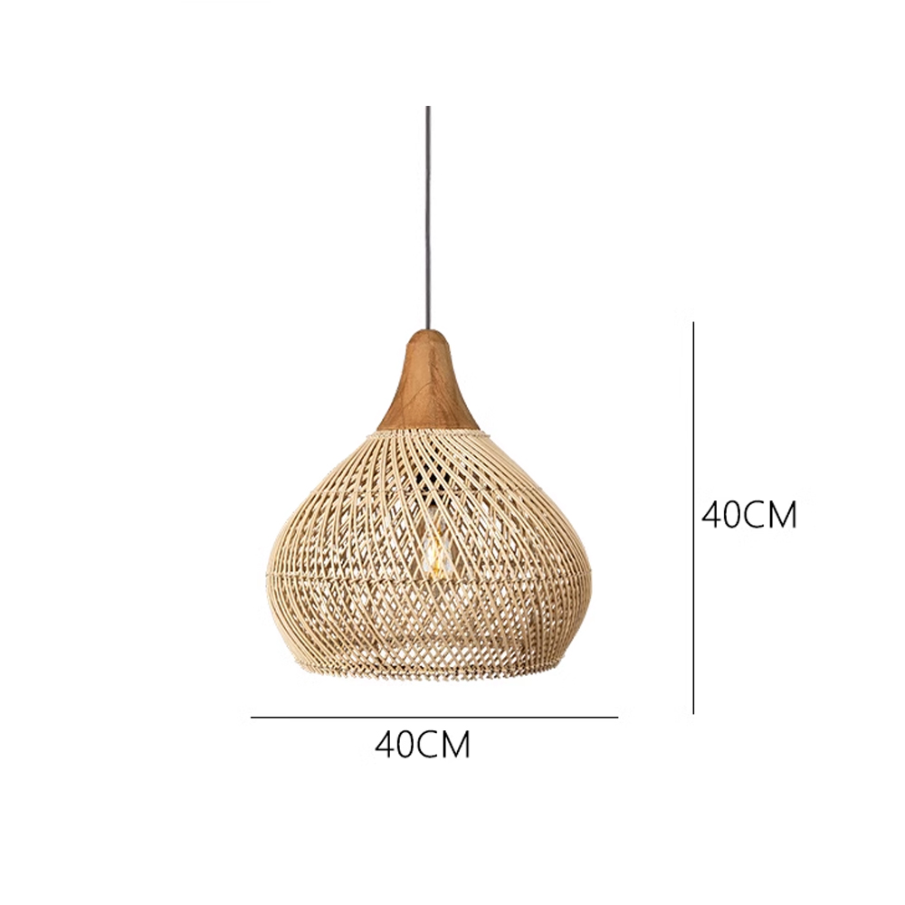 Farmhouse Wabi-sabi Kitchen Rattan Pendant Lights Set Restaurant Woven Wooden Lamp