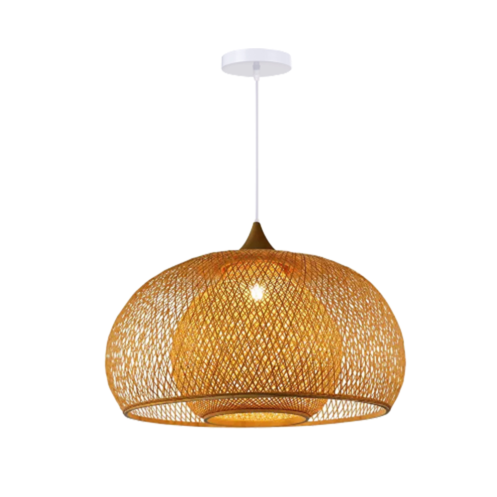 Open Weave Dome Rattan Pendant Light Boho Wicker Hanging Ceiling Lamp for Bedroom