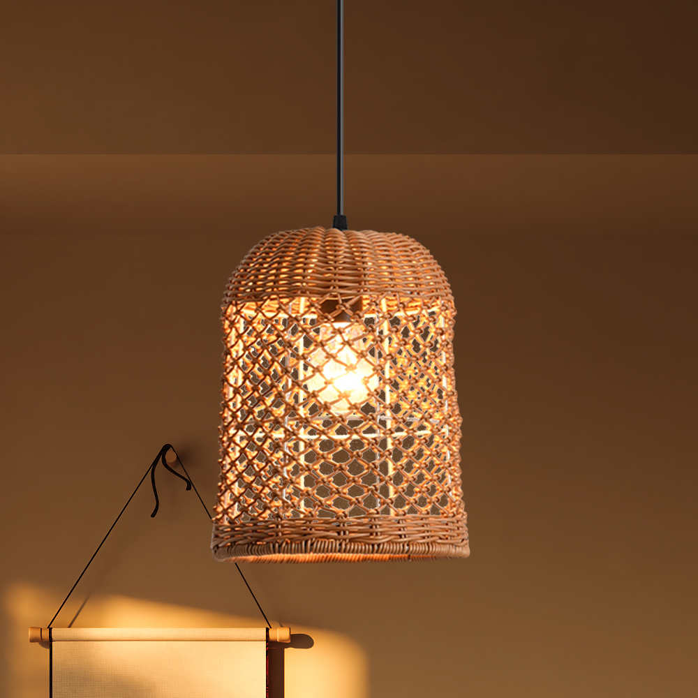 Wabi-sabi Style Hand-woven Rattan Pendant Light Bedroom Restaurant Lampshade