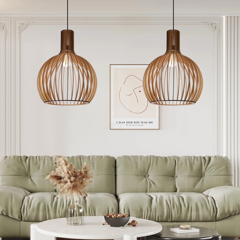 Unique Wooden Birdcage Pendant Light Chandelier Scandinavian Modern Lighting Fixture