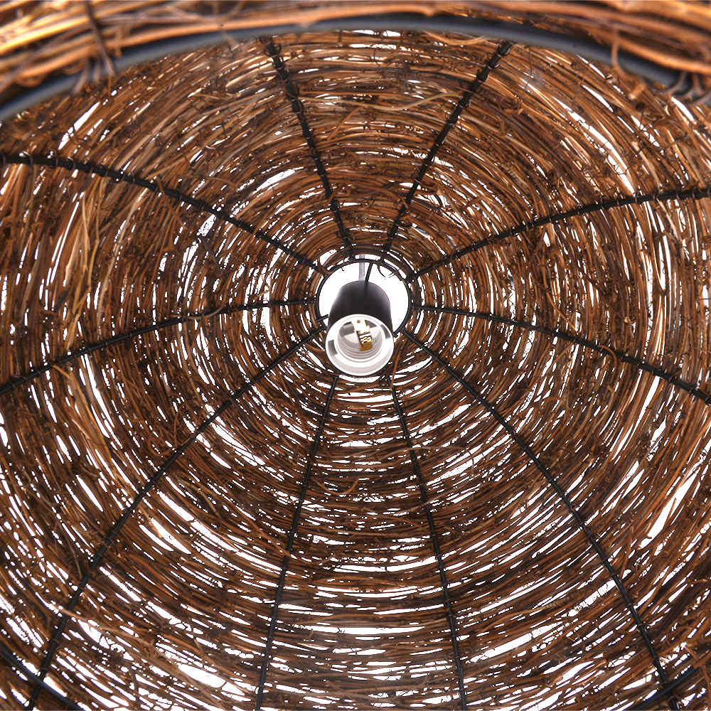Wabi-sabi Style Rattan Woven Chandelier Creative Bird's Nest Lampshade