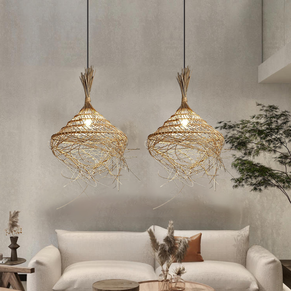 Wabi-sabi Hand-woven Rattan pendant Light For  Living Room 