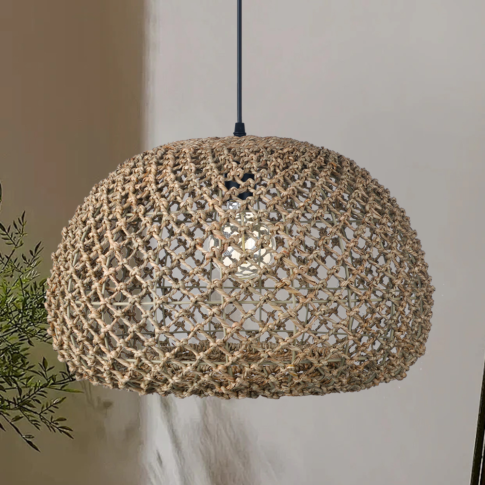 Living Room Hand Woven Brown Seagrass Rattan Pendant Light