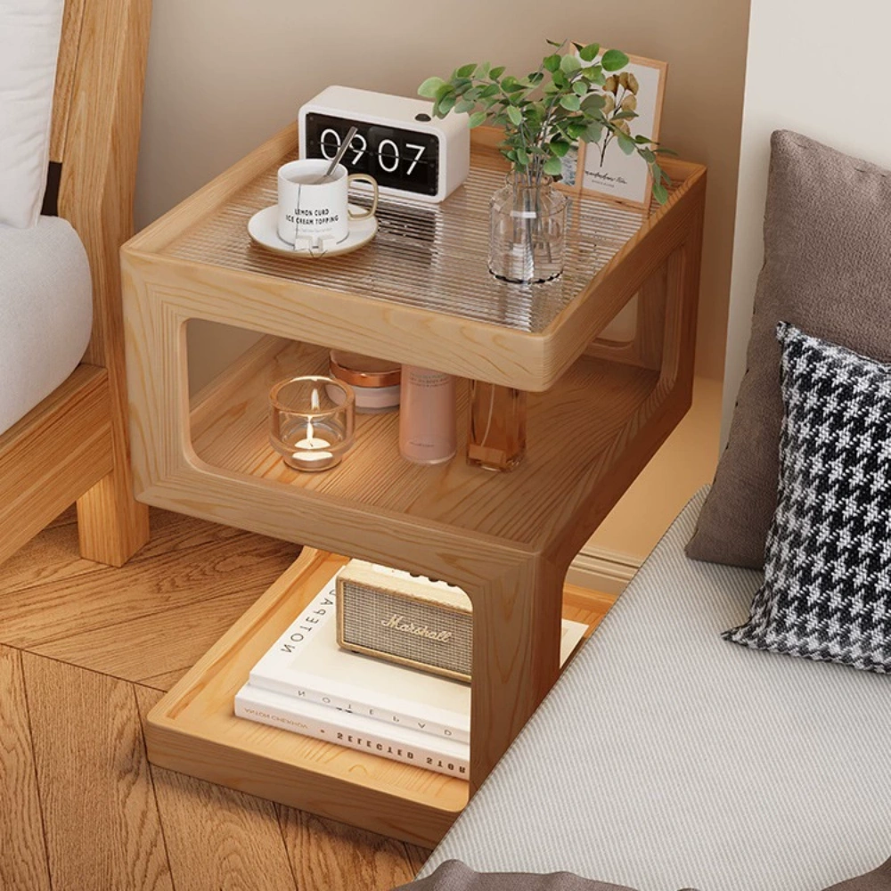 Solid Wood Bedside Table Small Bedroom Multi-layer Bedside Table