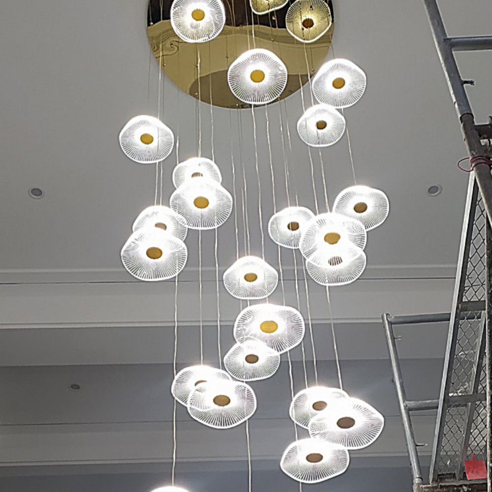 Modern Duplex Pendant Light Lotus Leaf Shaped Living Room Villa Staircase Chandelier