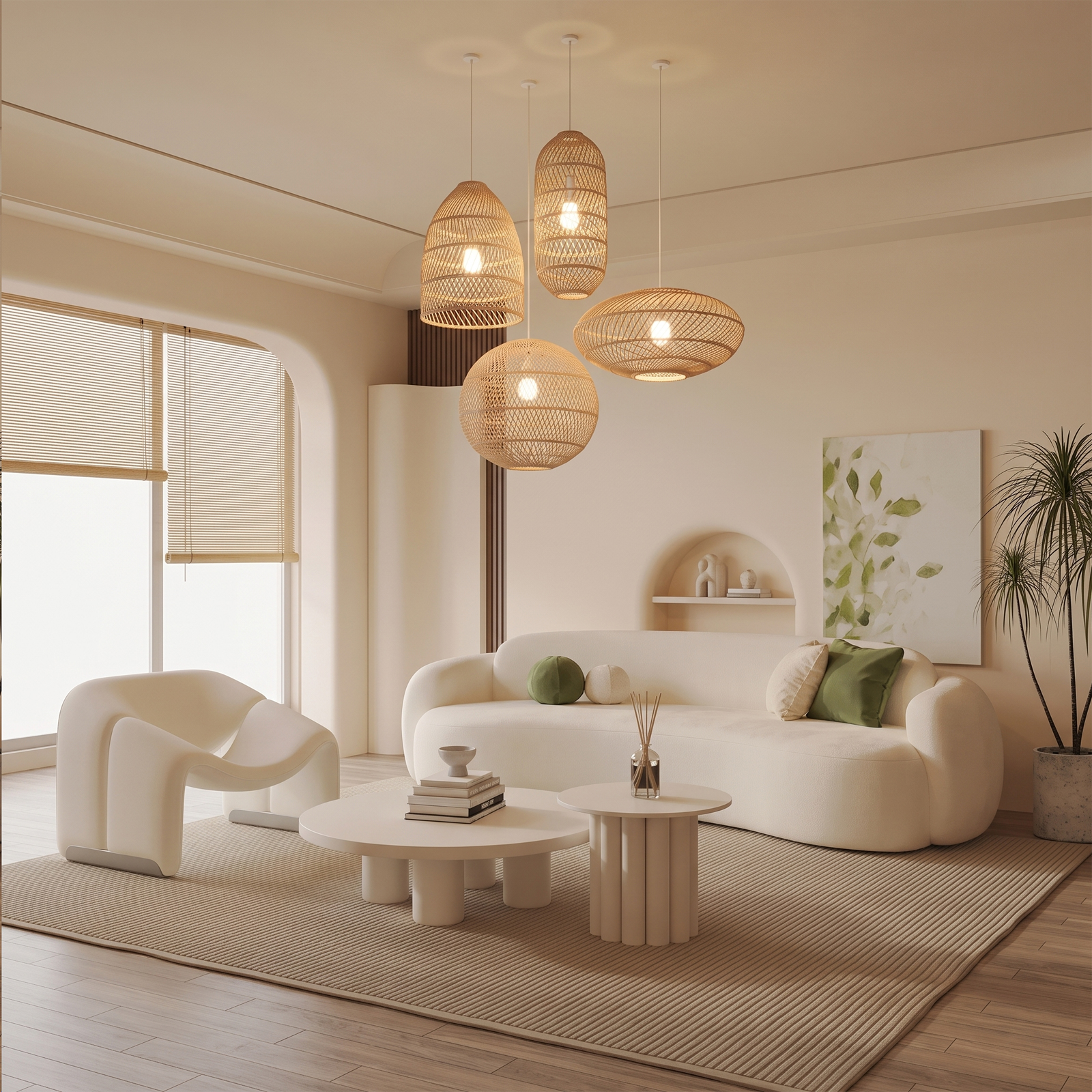 Basket Rattan Woven Lantern Chandelier Pendant Lamp Shade for Dining Room