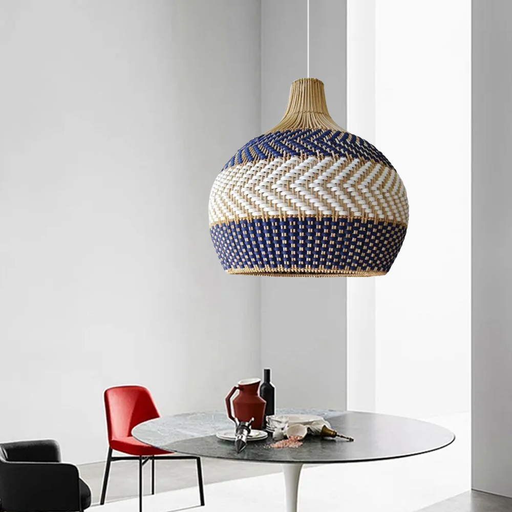 Handwoven Blue White Rattan Pendant Light Design Trends