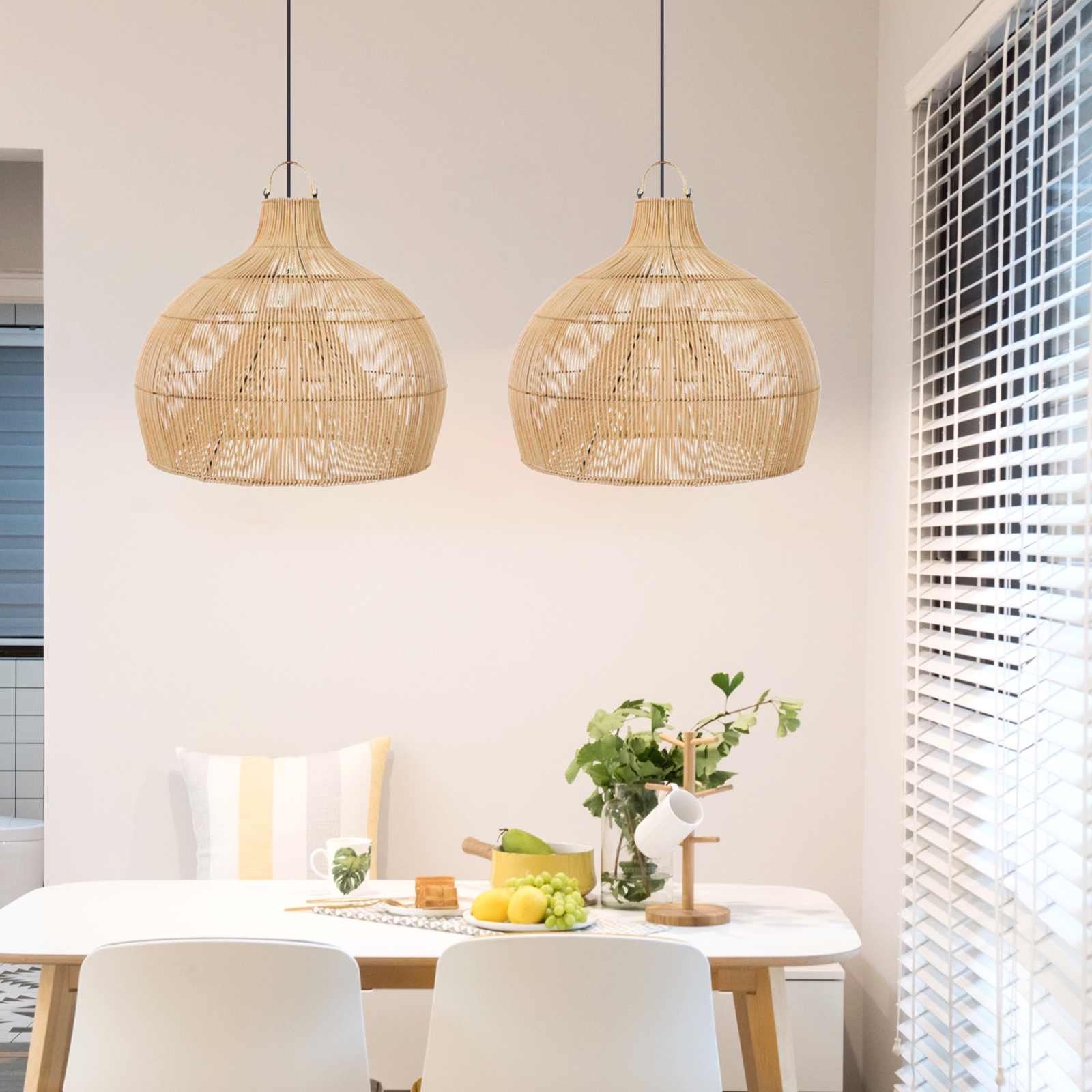 Classic Style  Rattan Lantern Pendant Light Restaurant Art Lampshade