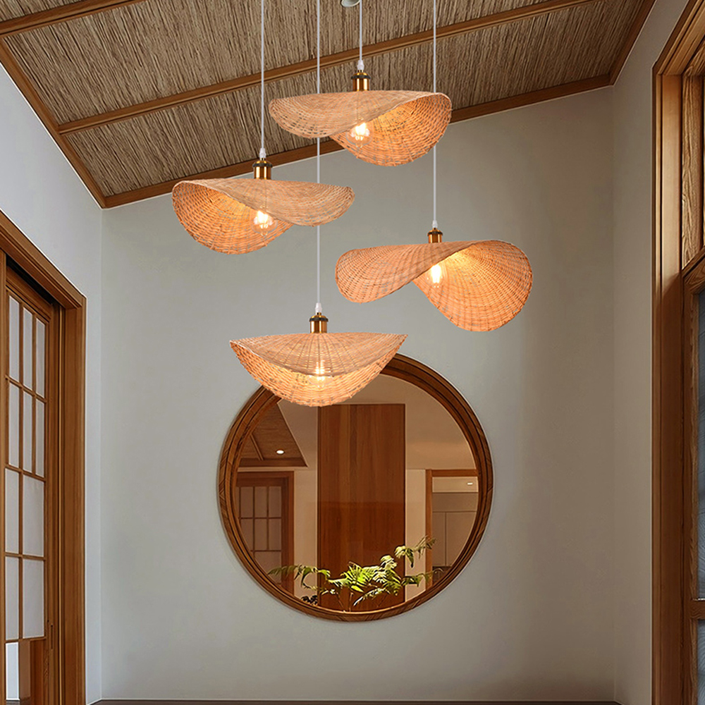 Handmade Bamboo Wicker Straw Hat Pendant Light Shade