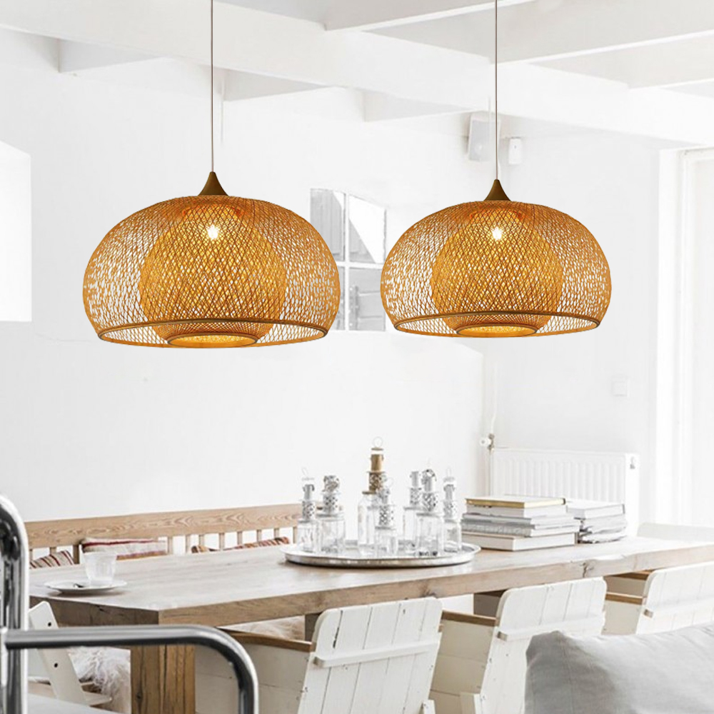 Japanese Classic Natural Bamboo Woven Pendant Light is Suitable for Dining Room