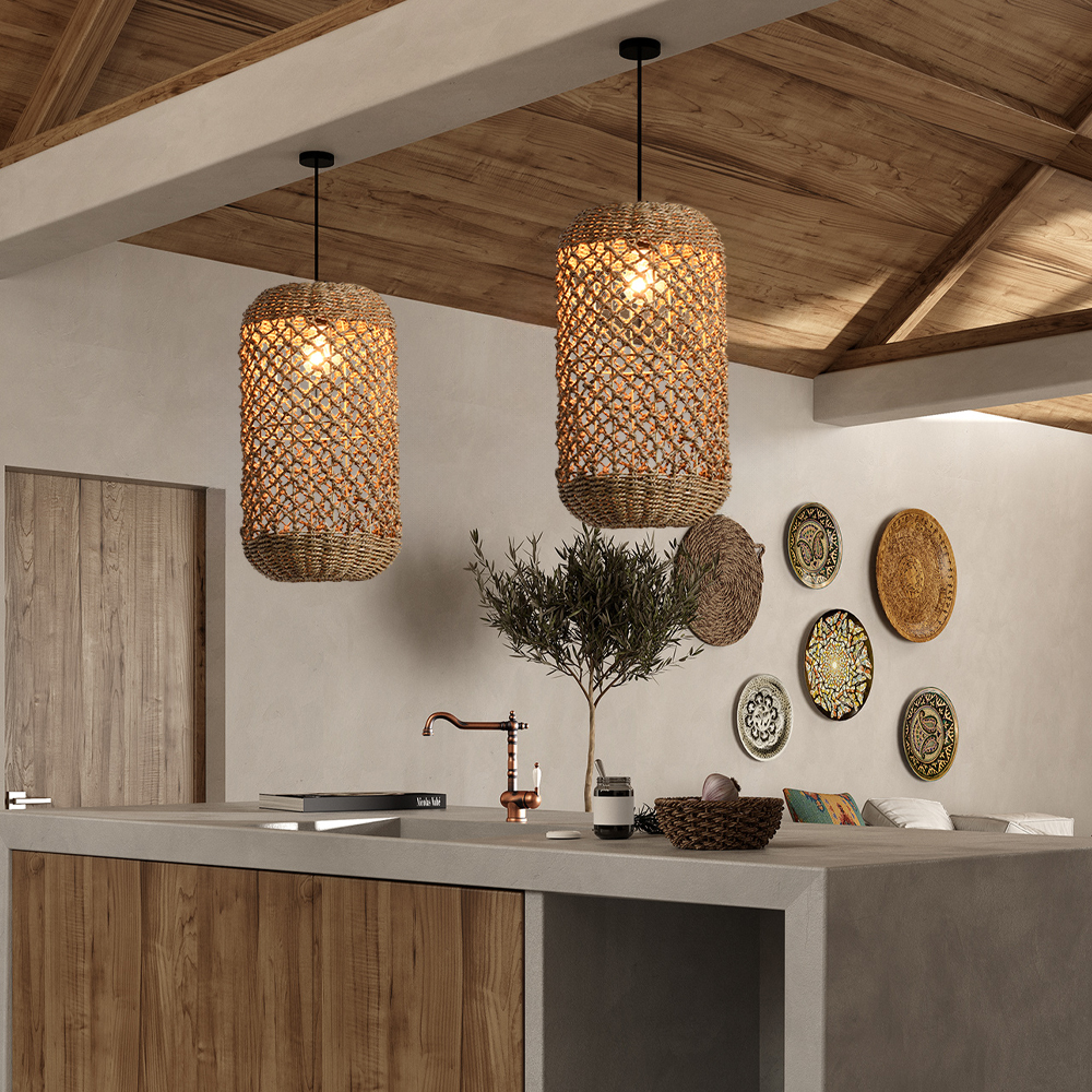 Wabi-sabi Style Hand-woven Rattan Pendant Light Bedroom Restaurant Lampshade