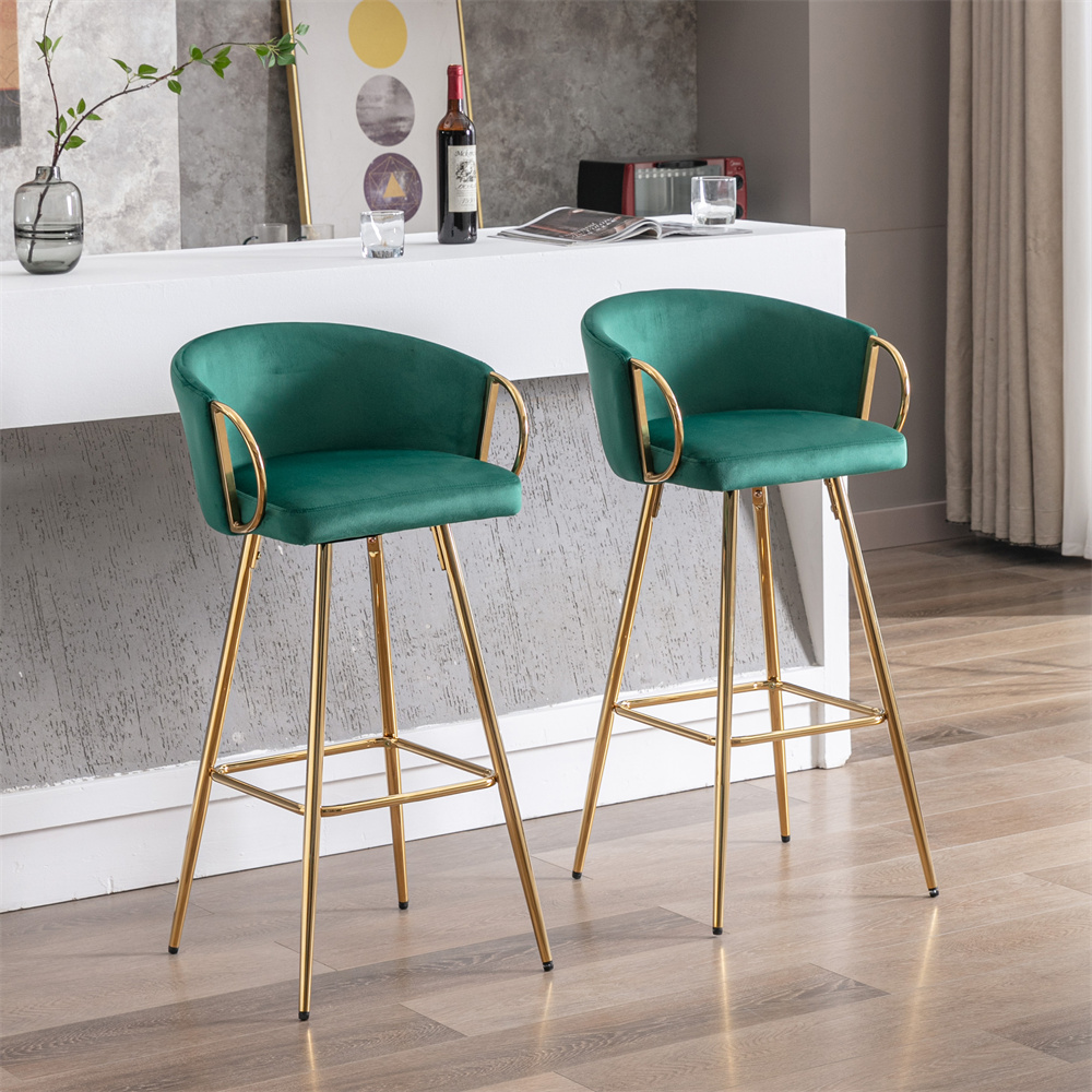 30'' Set of 2 Bar Stools,with Chrome Footrest and Base Velvet