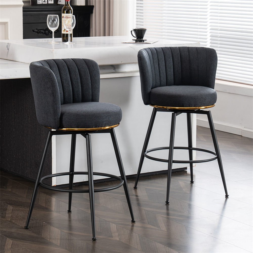 Beige Swivel Bar Stools - High Back, Adjustable, Upholstered For Dining Room