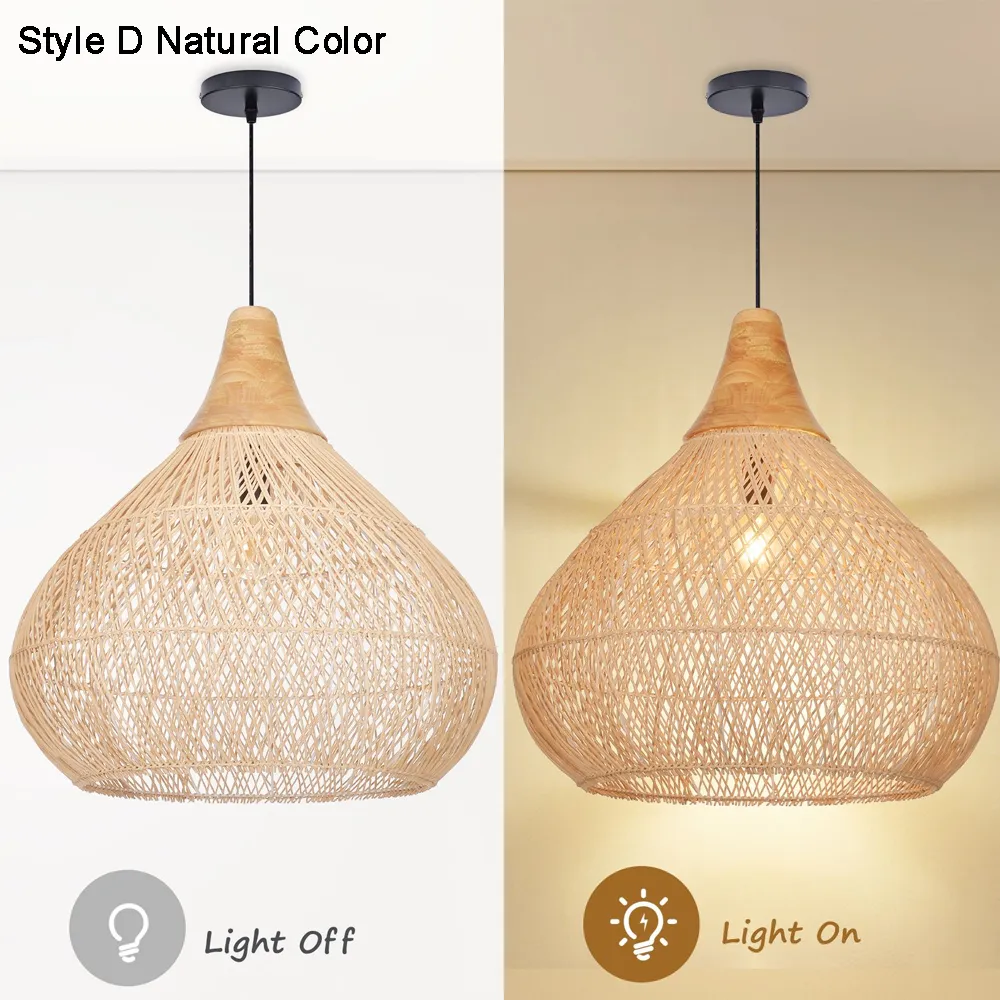 Lamppo Wabi-sabi Retro Living Room Rattan Pendant Light Solid Wood Restaurant Lampshade