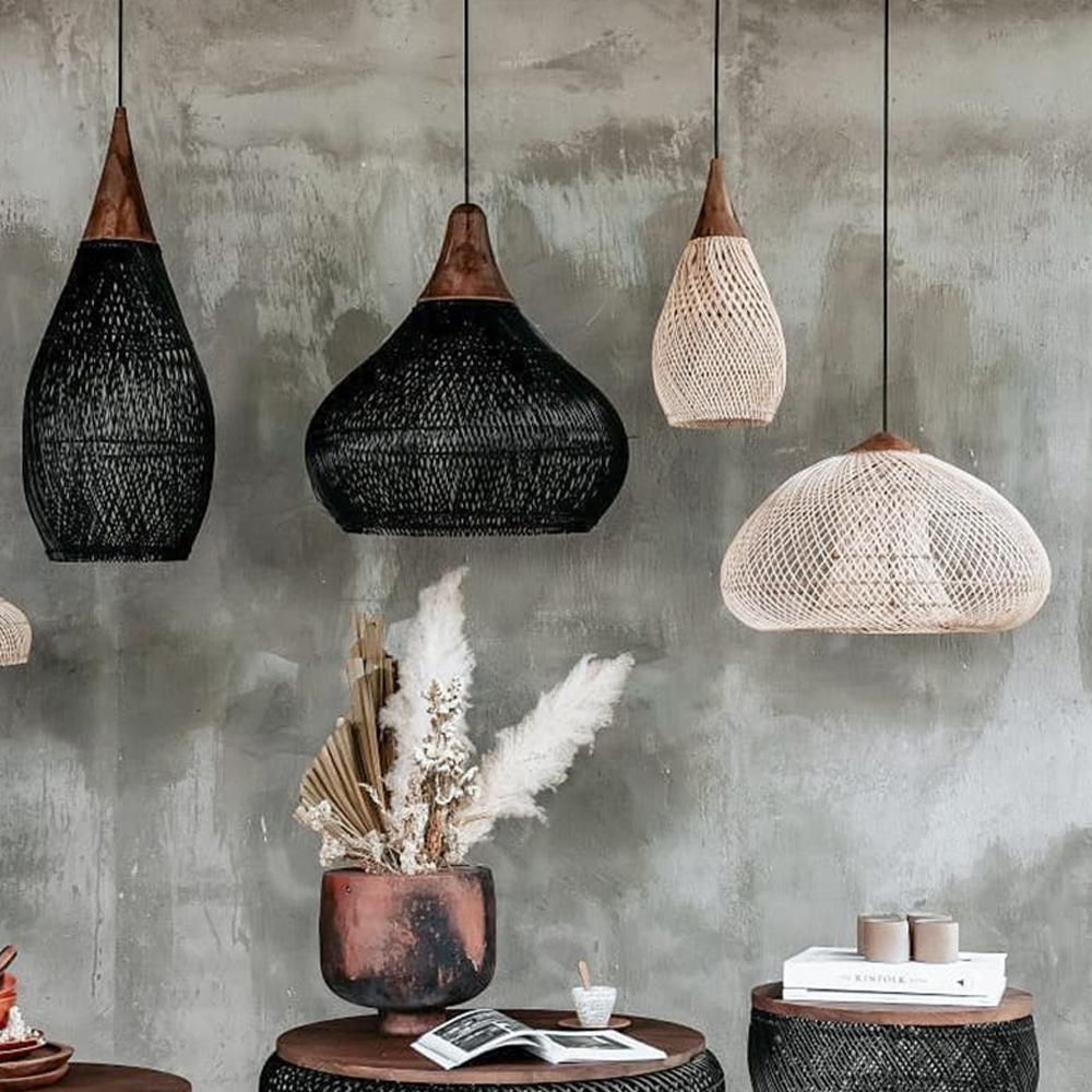 Wabi-sabi Retro Living Room Rattan Pendant Light Solid Wood Restaurant Lampshade