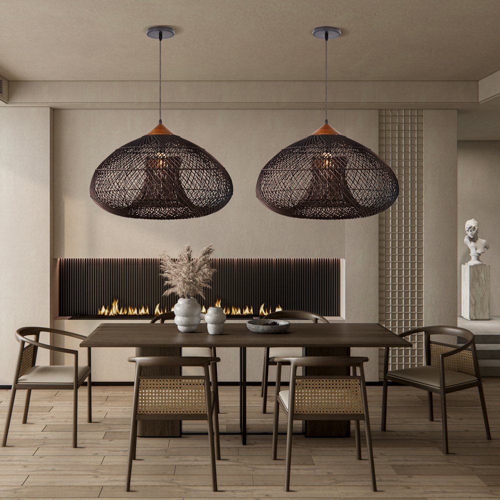 Wabi-sabi Retro Living Room Rattan Pendant Light Solid Wood Restaurant Lampshade