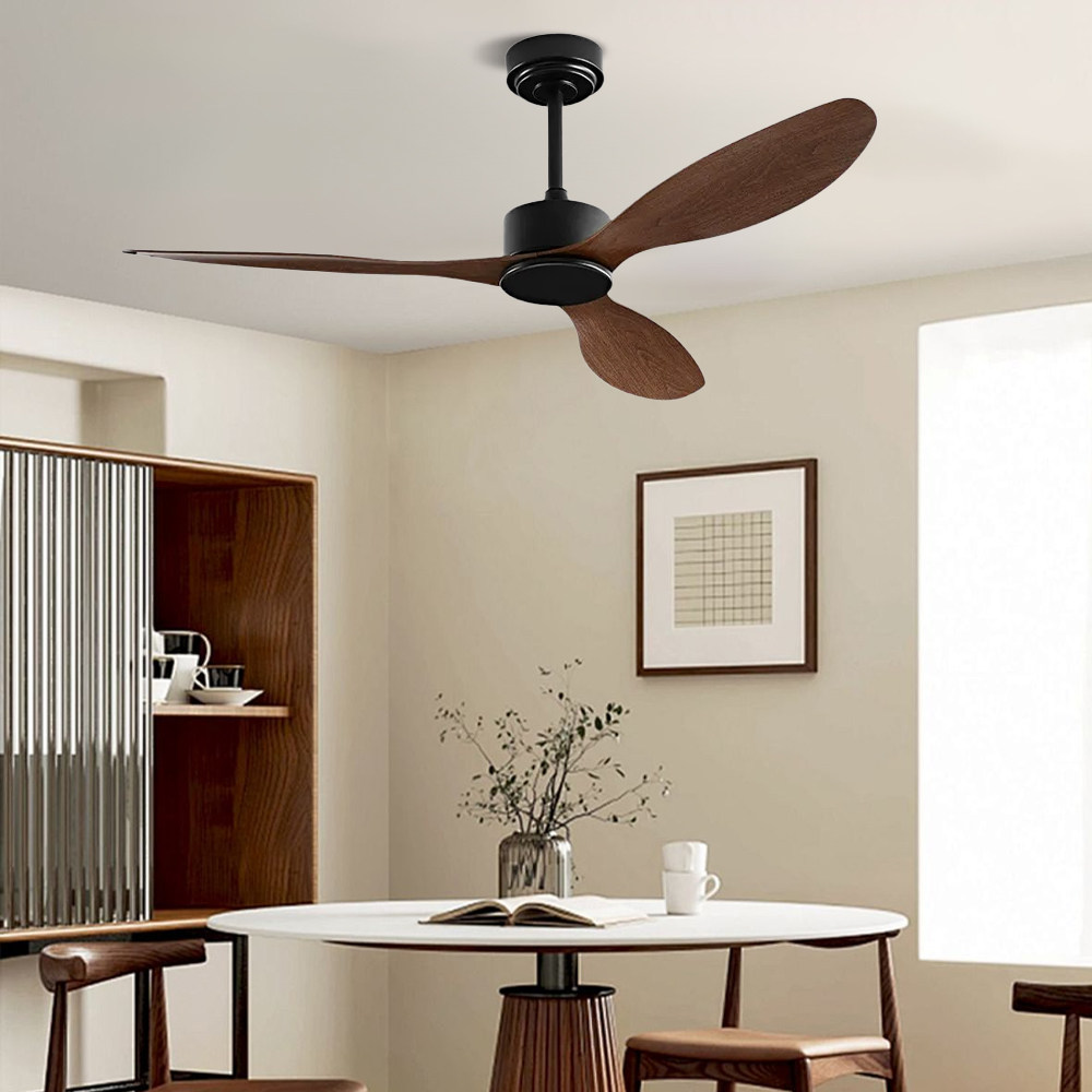 Nordic Style Dining Room Bedroom Walnut Ceiling Fan Light 52''