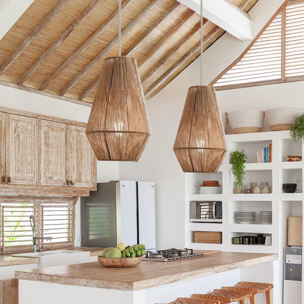 Japanese Style Hand-wove Hemp Rope Pendant Light Dining Room Lampshade