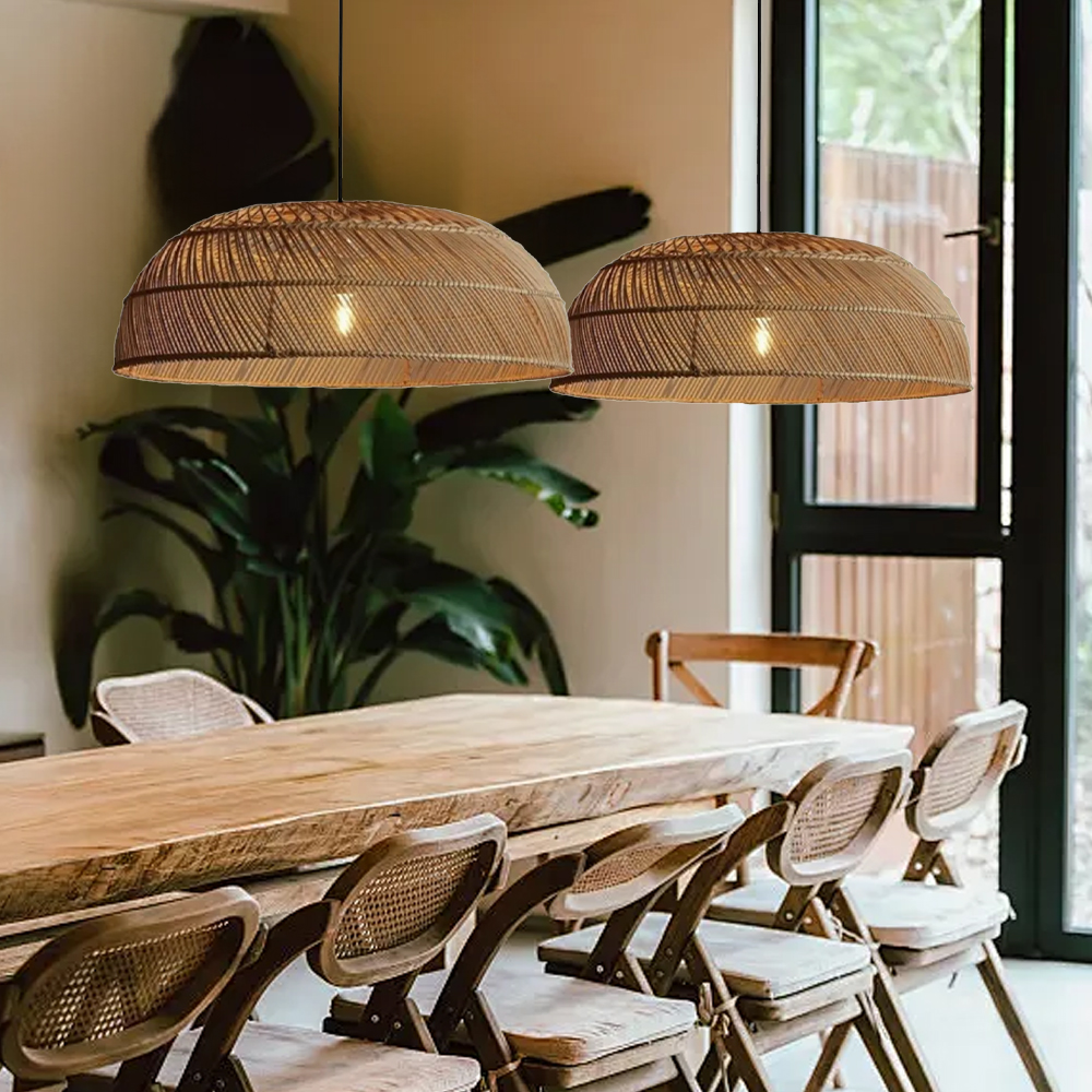 Wabi-sabi Hand-woven Rattan Lampshade Living Room Pendant Light