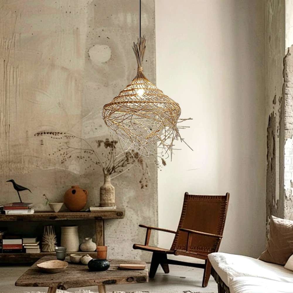 Wabi-sabi Hand-woven Rattan pendant Light For  Living Room 