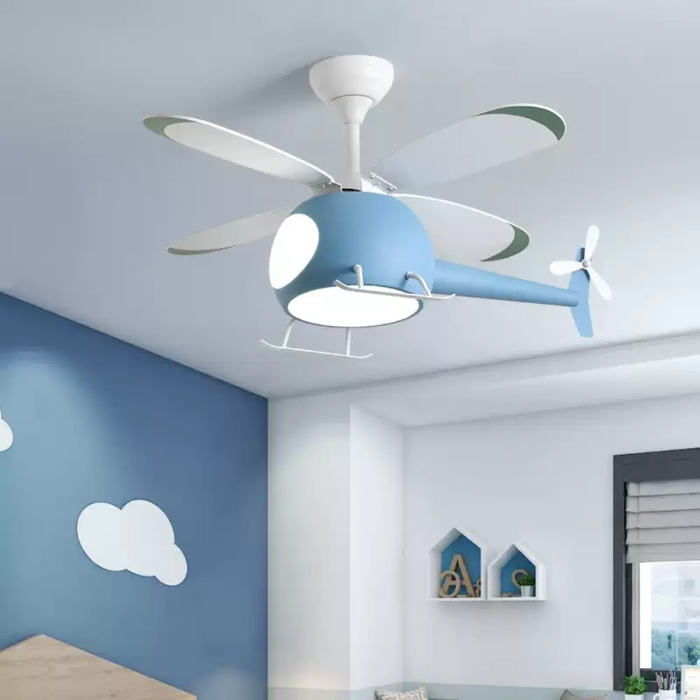 Children's Bedroom Cartoon Helicopter Smart Ceiling Fan Lamp