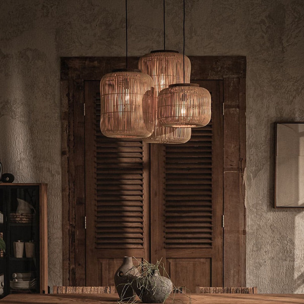 Wabi-sabi Hand-woven Rattan Cylindrical Pendant Light