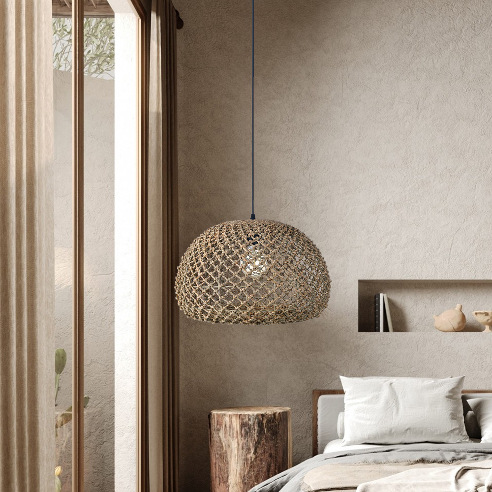 Living Room Hand Woven Brown Seagrass Rattan Pendant Light